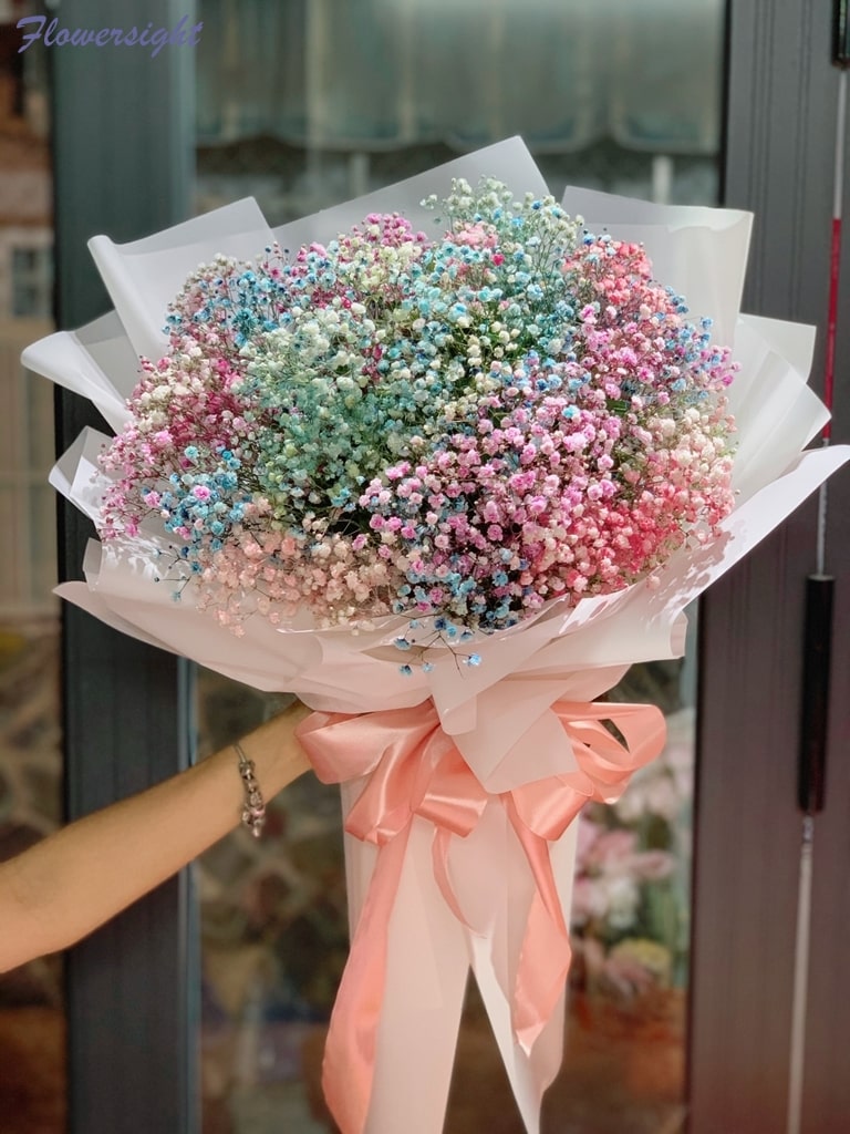 Bó baby đa sắc - hoa đẹp 14/2 thu hút mọi ánh nhìn