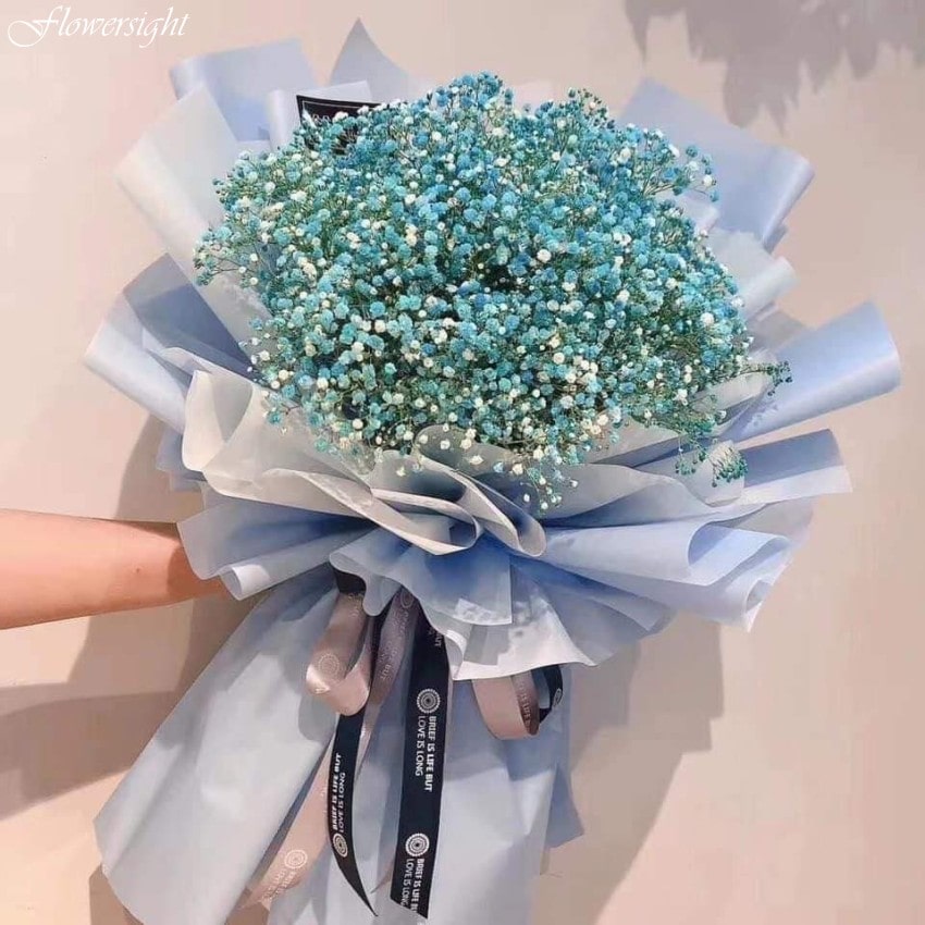 Hoa cưới cầm tay baby hồng, bi xanh