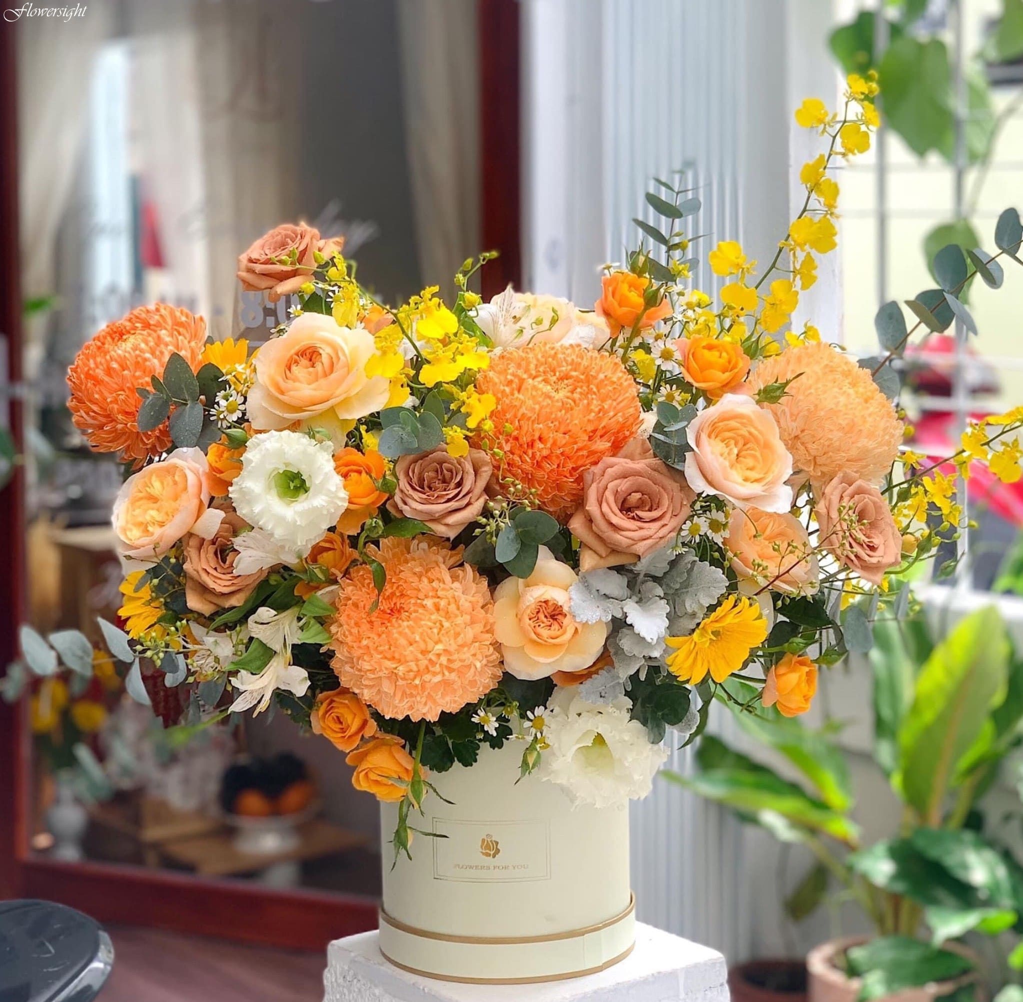 lẵng hoa cúc mẫu đơn khai trương