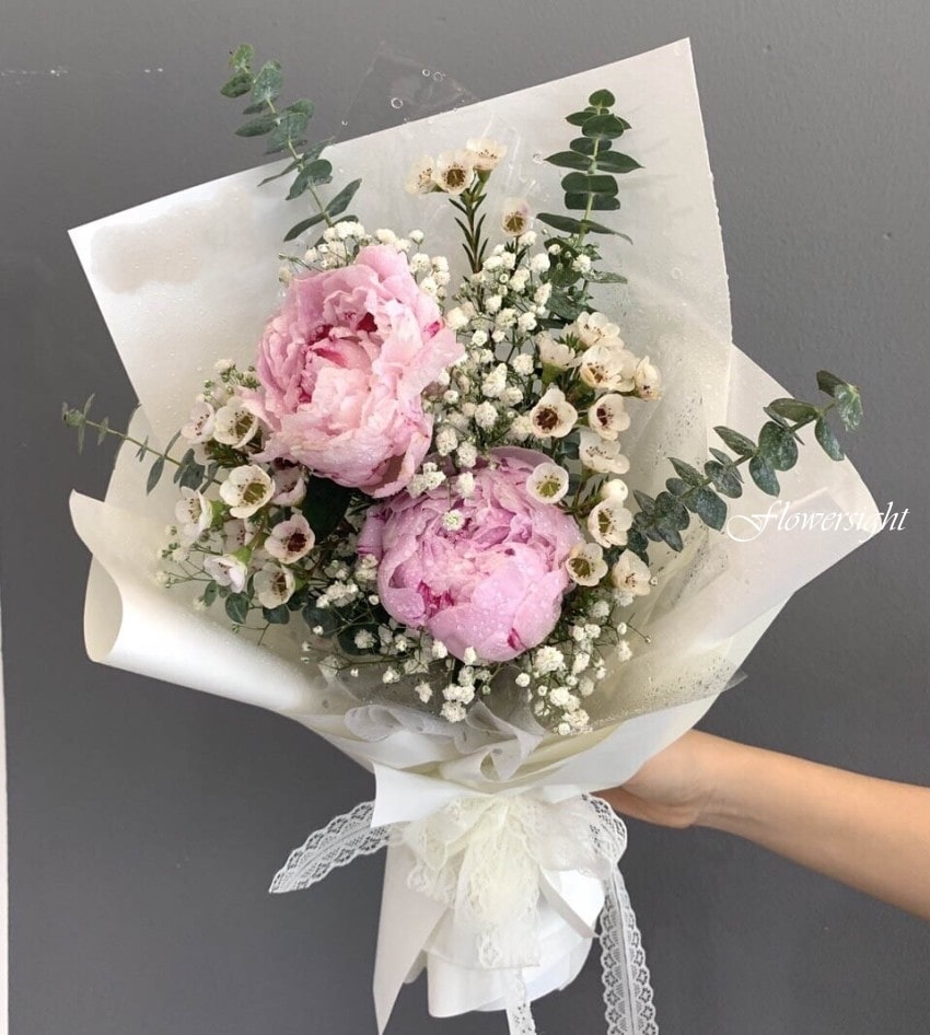 Bó mẫu đơn 2 bông nhỏ nhắn, xinh xắn