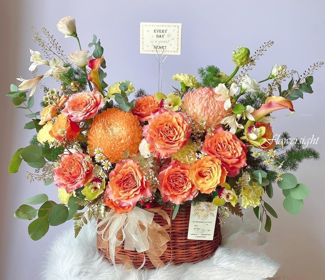 giỏ hoa cúc mẫu đơn