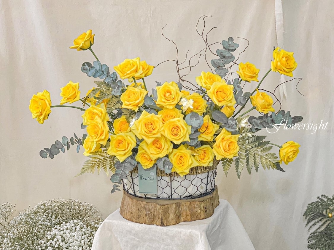 lẵng hoa hồng vàng sức sống