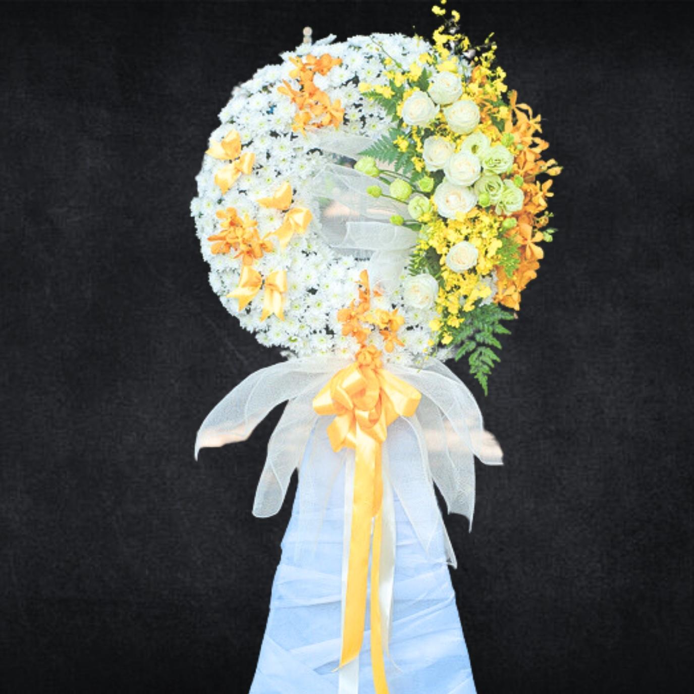 lẵng hoa chia buồn màu vàng Sự thương nhớ