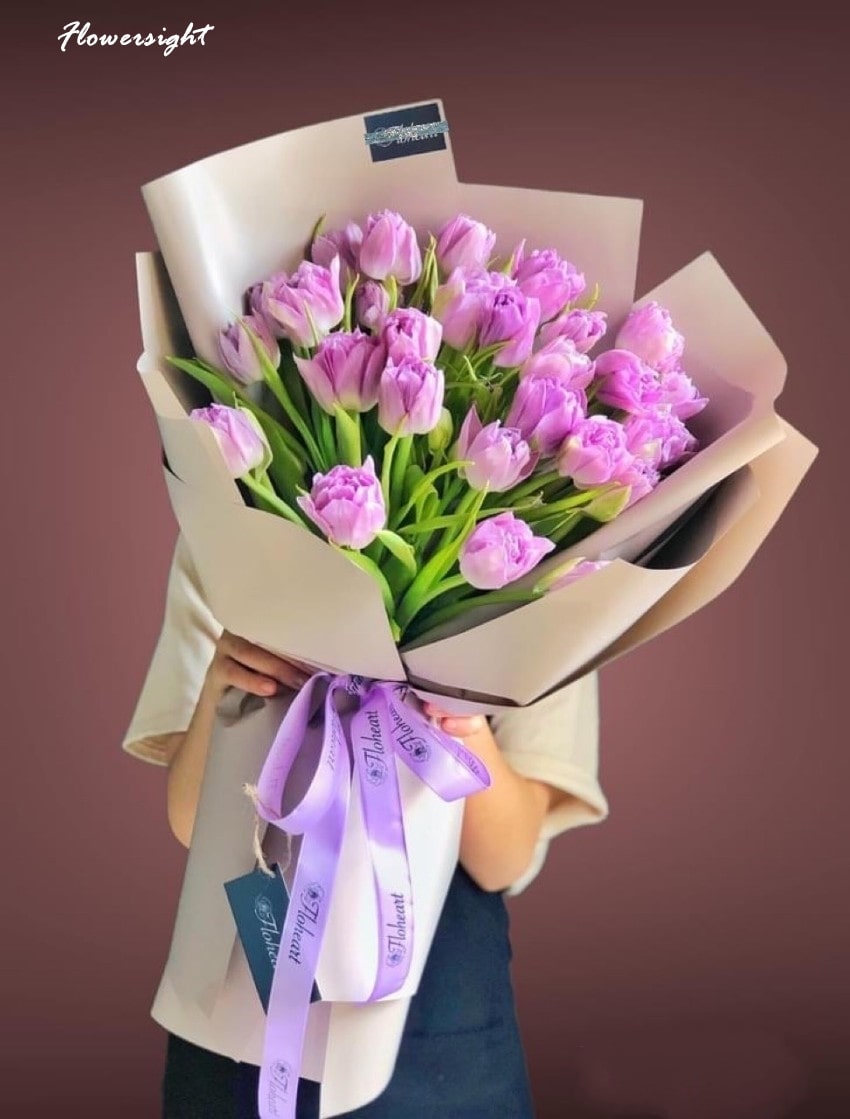 Bó hoa tulip đẹp màu tím mừng ngày khai trương cửa hàng