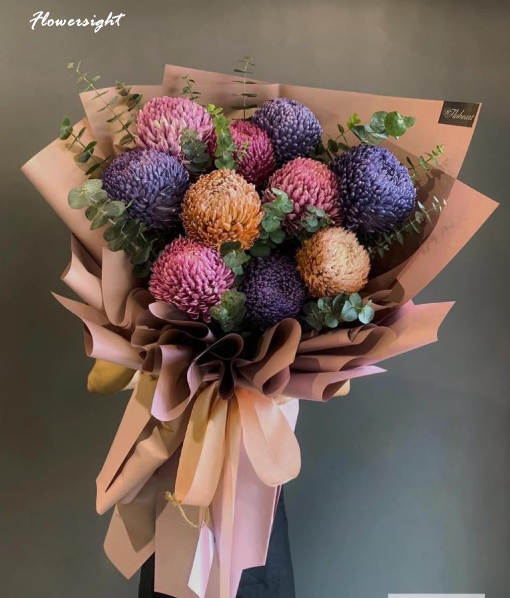 Bó cúc mẫu đơn đa sắc màu