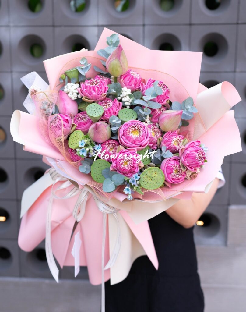 Bó hoa sen hồng đẹp