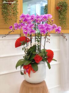 Lẵng hoa lan hồ điệp trắng