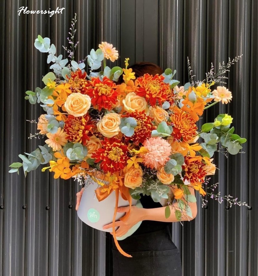 Hoa đồng tiền kết hợp trong lẵng hoa cỡ lớn sang trọng ngày tết