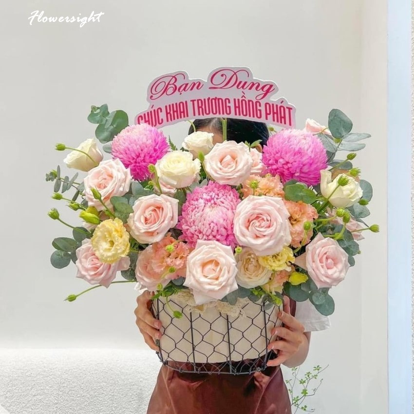 Lẵng hoa hồng đẹp mừng khai trương