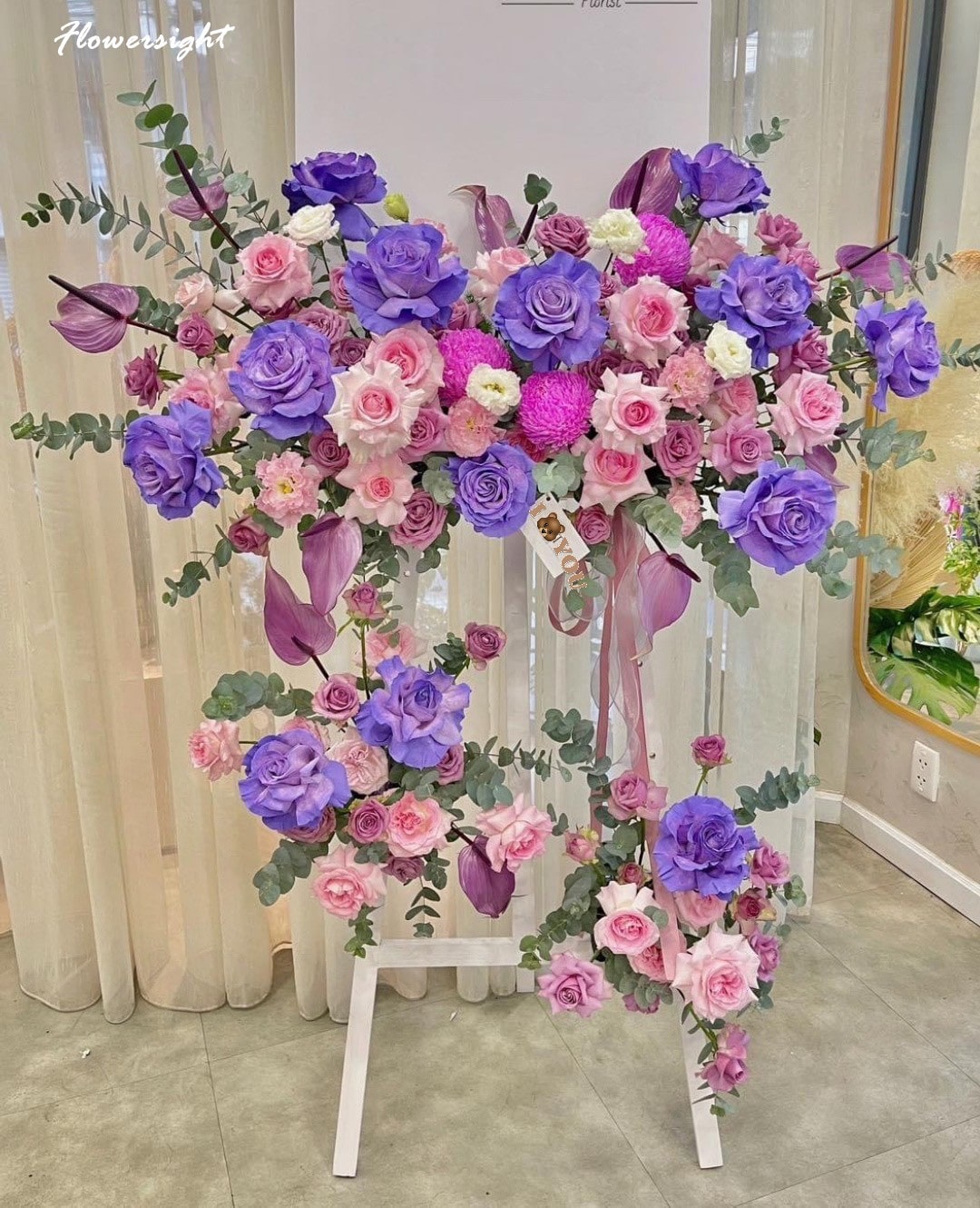 Lẵng hoa hồng tím đẹp, sang trọng