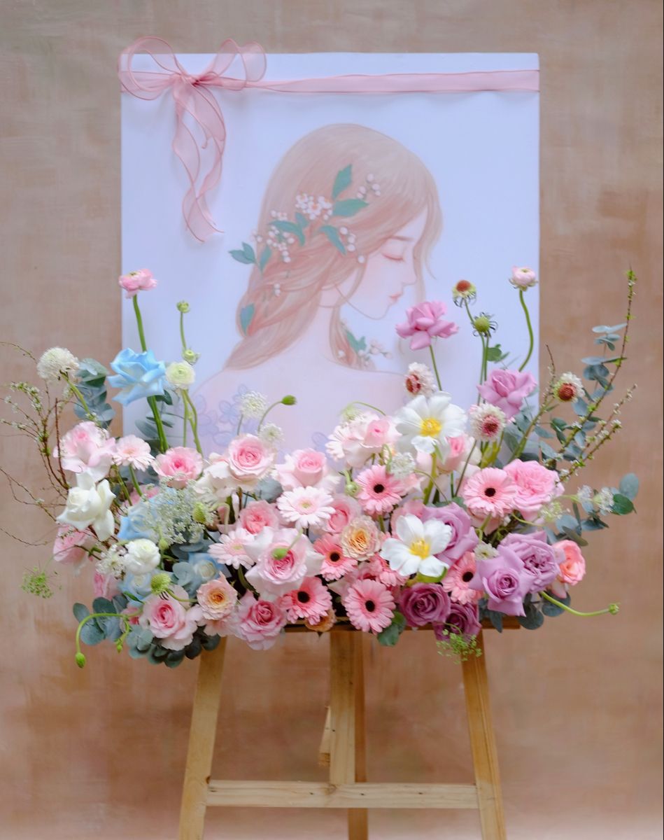 Lẵng hoa cưới màu trắng tinh khôi