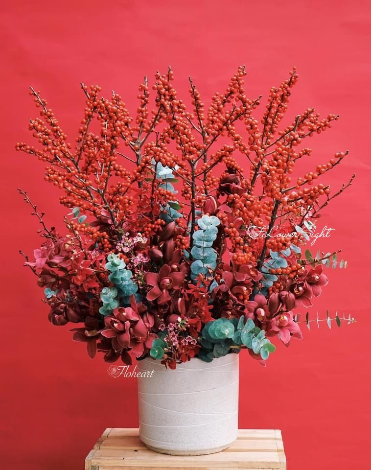 Lẵng hoa để bàn ngày tết