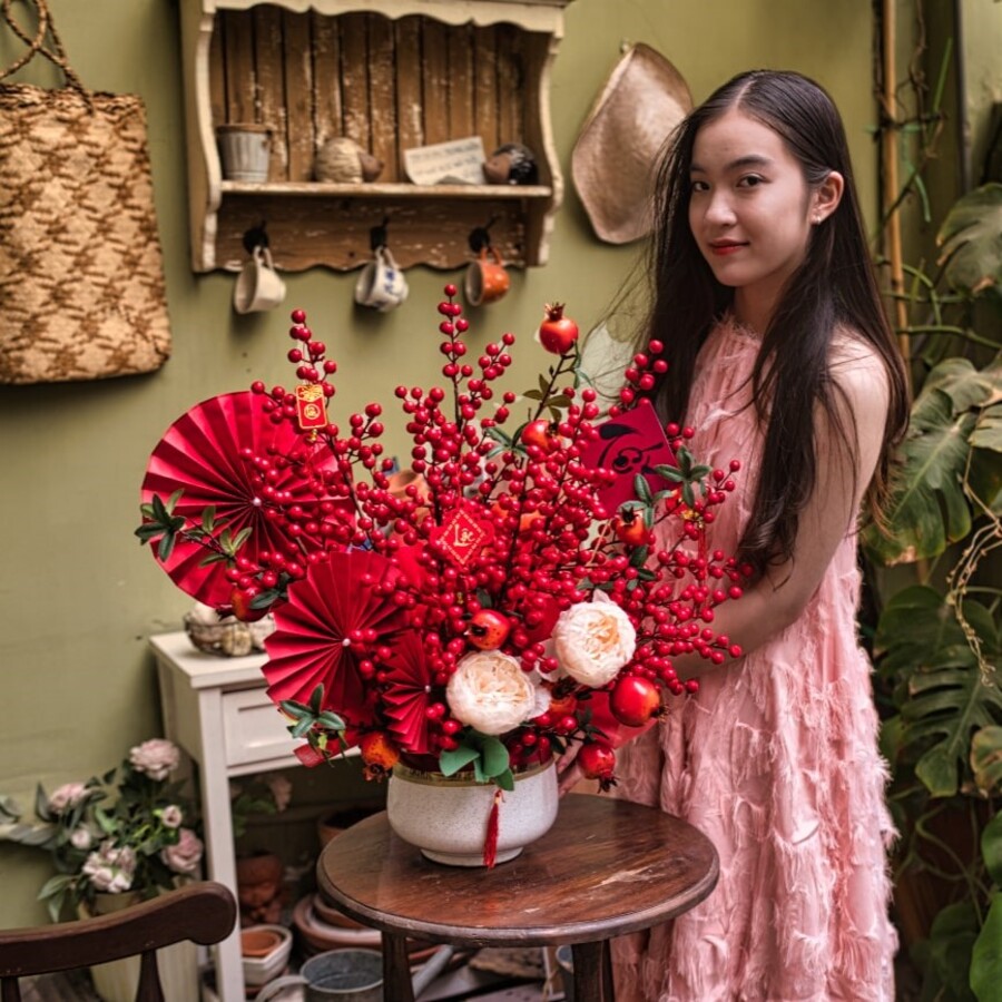 Giỏ hoa Tết Bức tranh xuân hoa