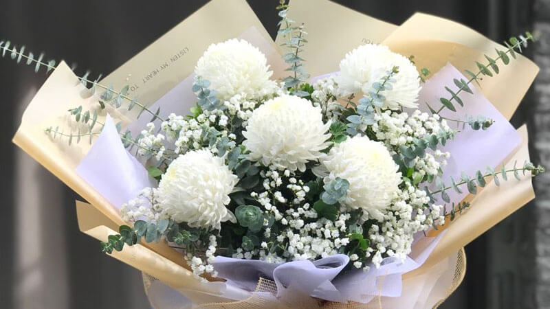 Bó cúc mẫu đơn trắng