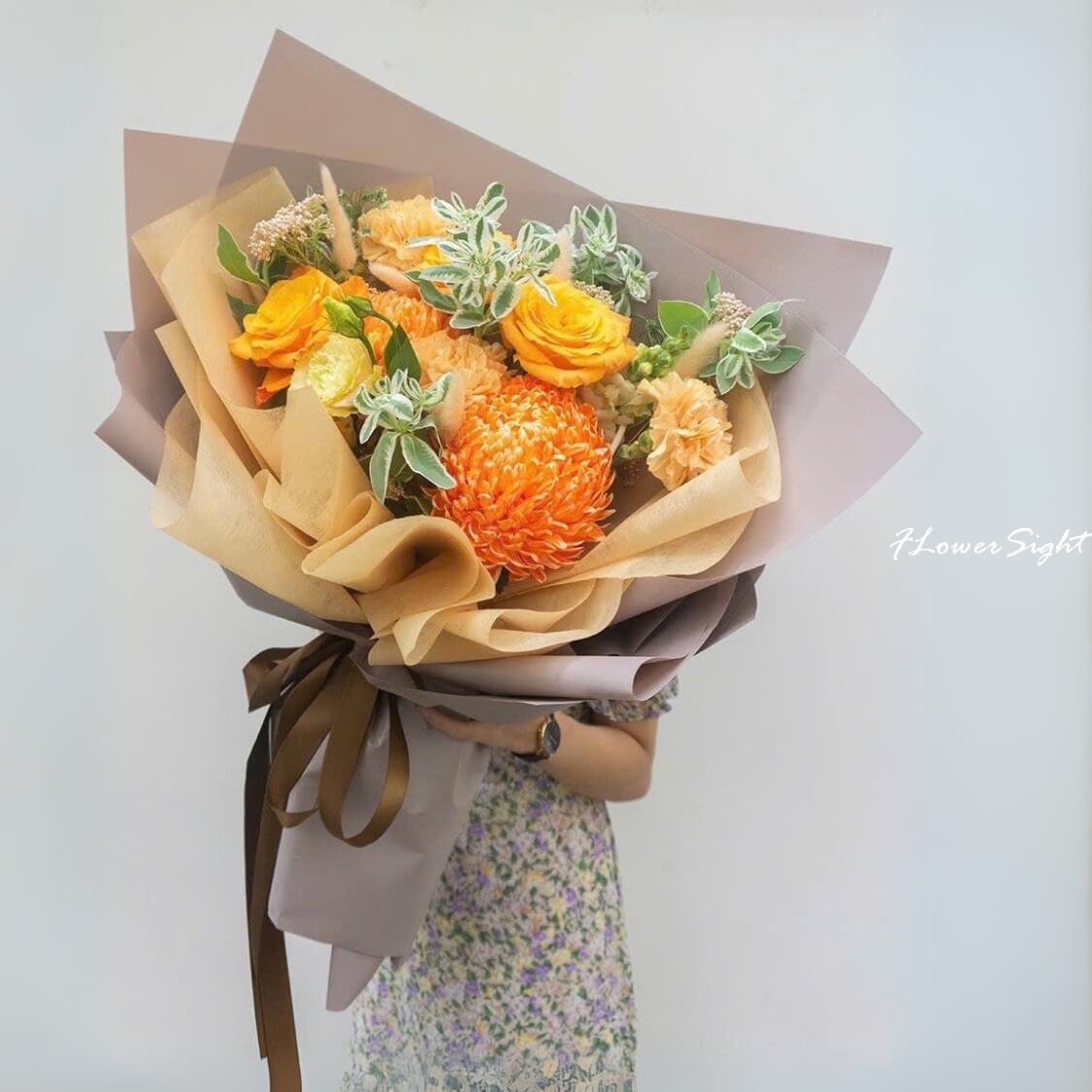 bó hoa cúc mẫu đơn cam đẹp