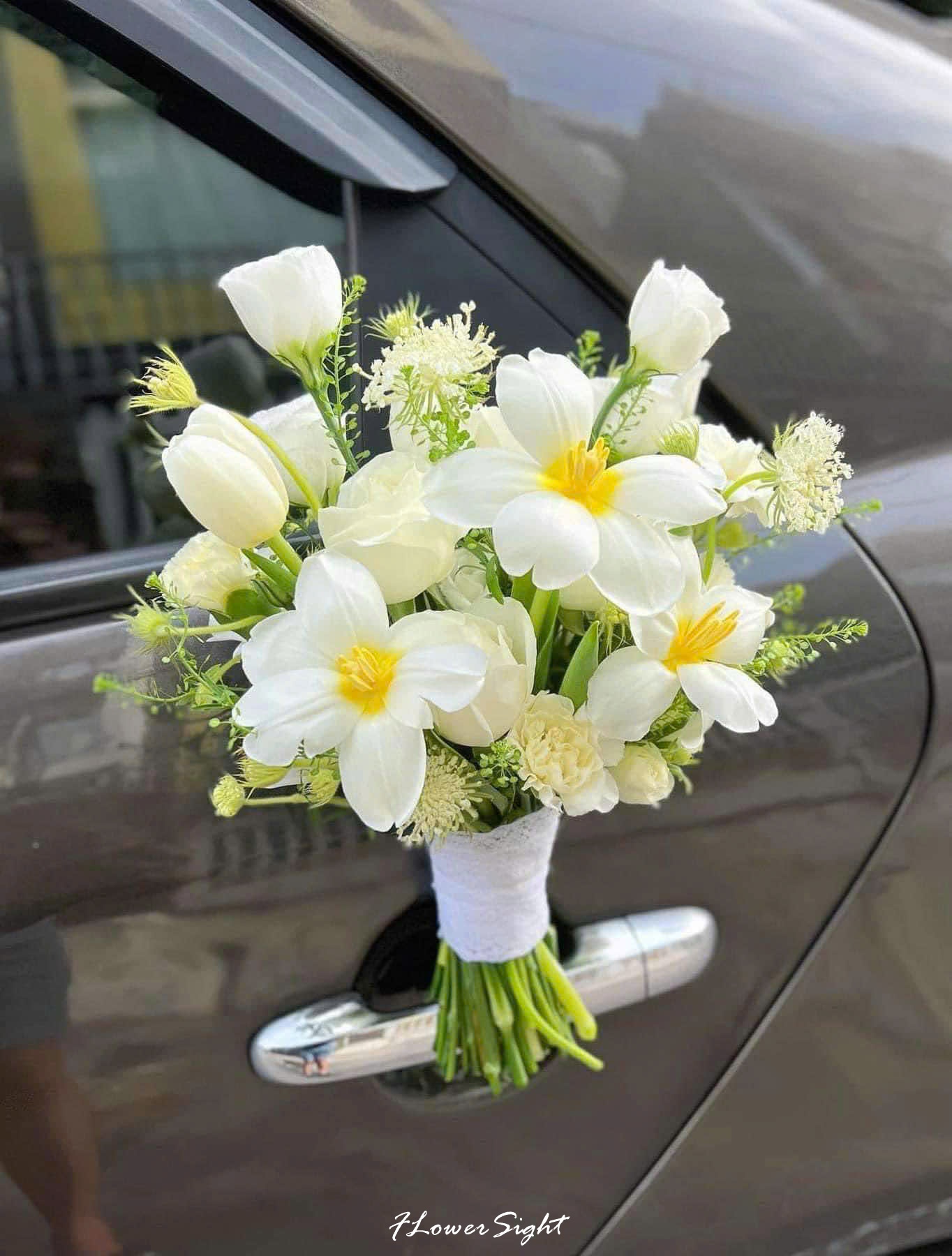 hoa cầm tay trắng