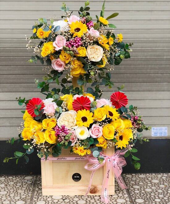 Lẵng hoa hồng 2 tầng đẹp