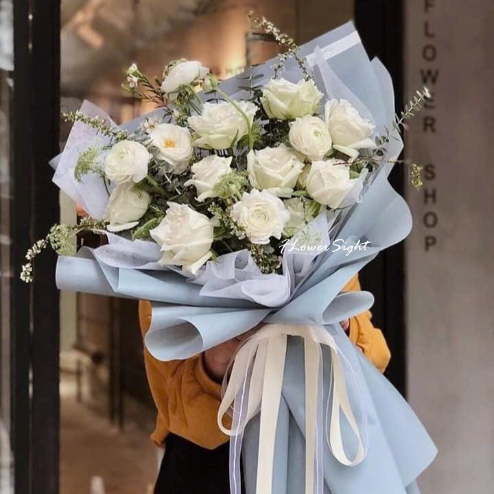 Bó hoa hồng ohara trắng