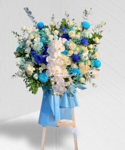 Kệ hoa khai trương màu xanh