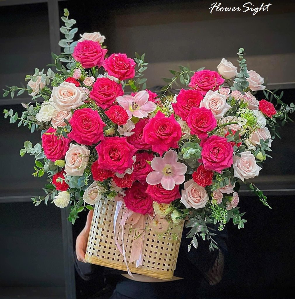 Lẵng hoa sinh nhật màu hồng