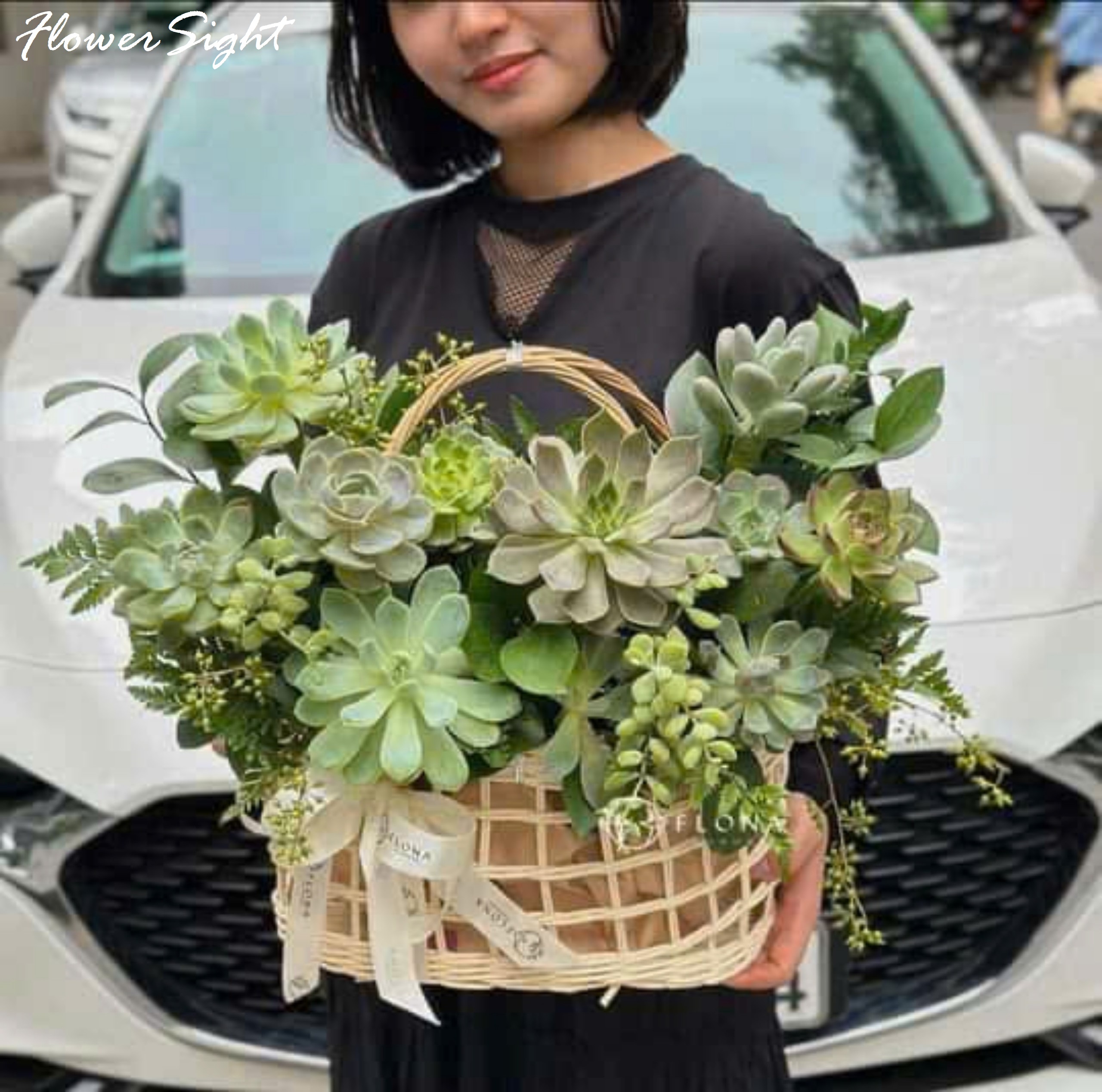 lẵng hoa sen đá đơn giản, đẹp mắt