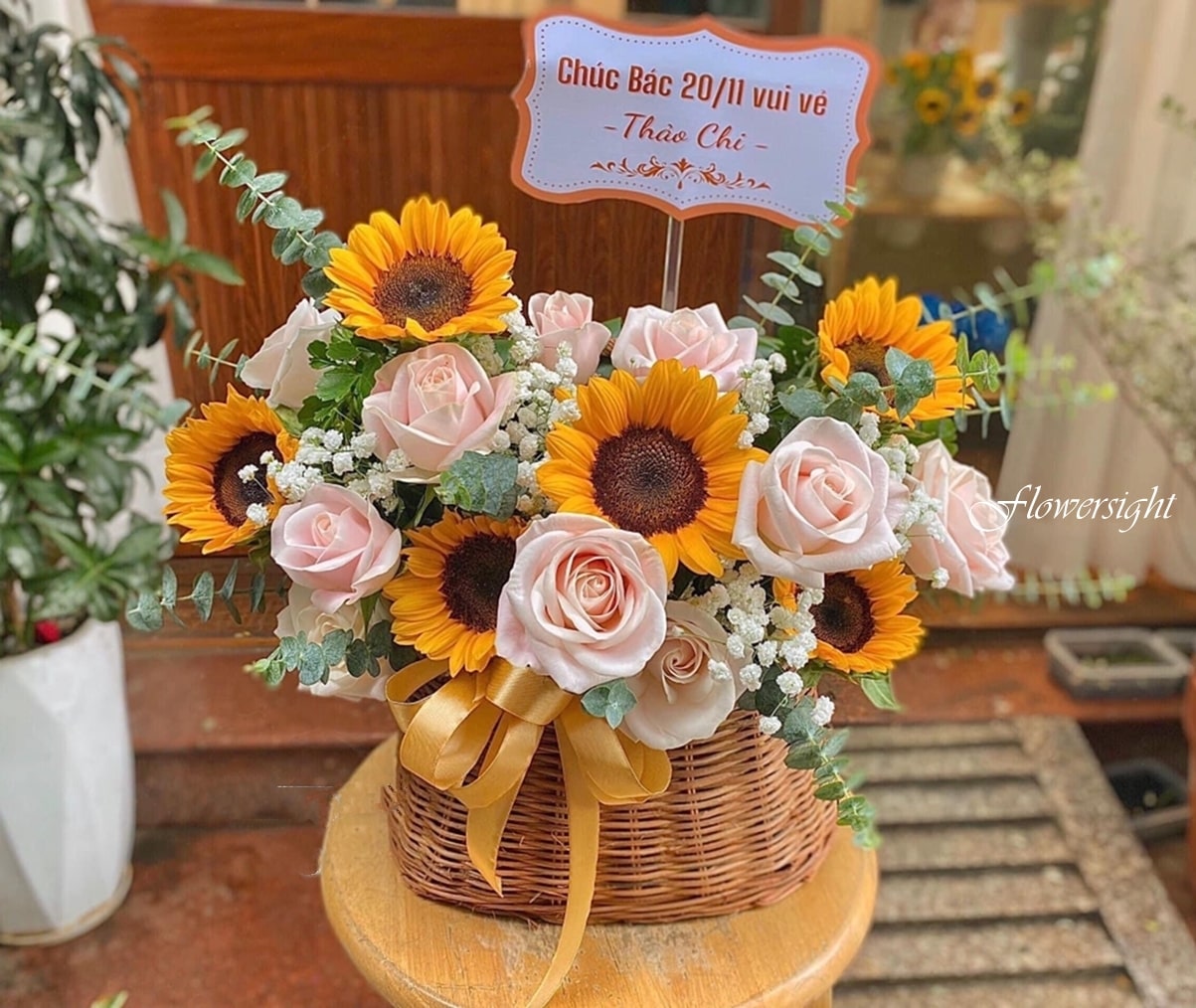 giỏ hoa hướng dương