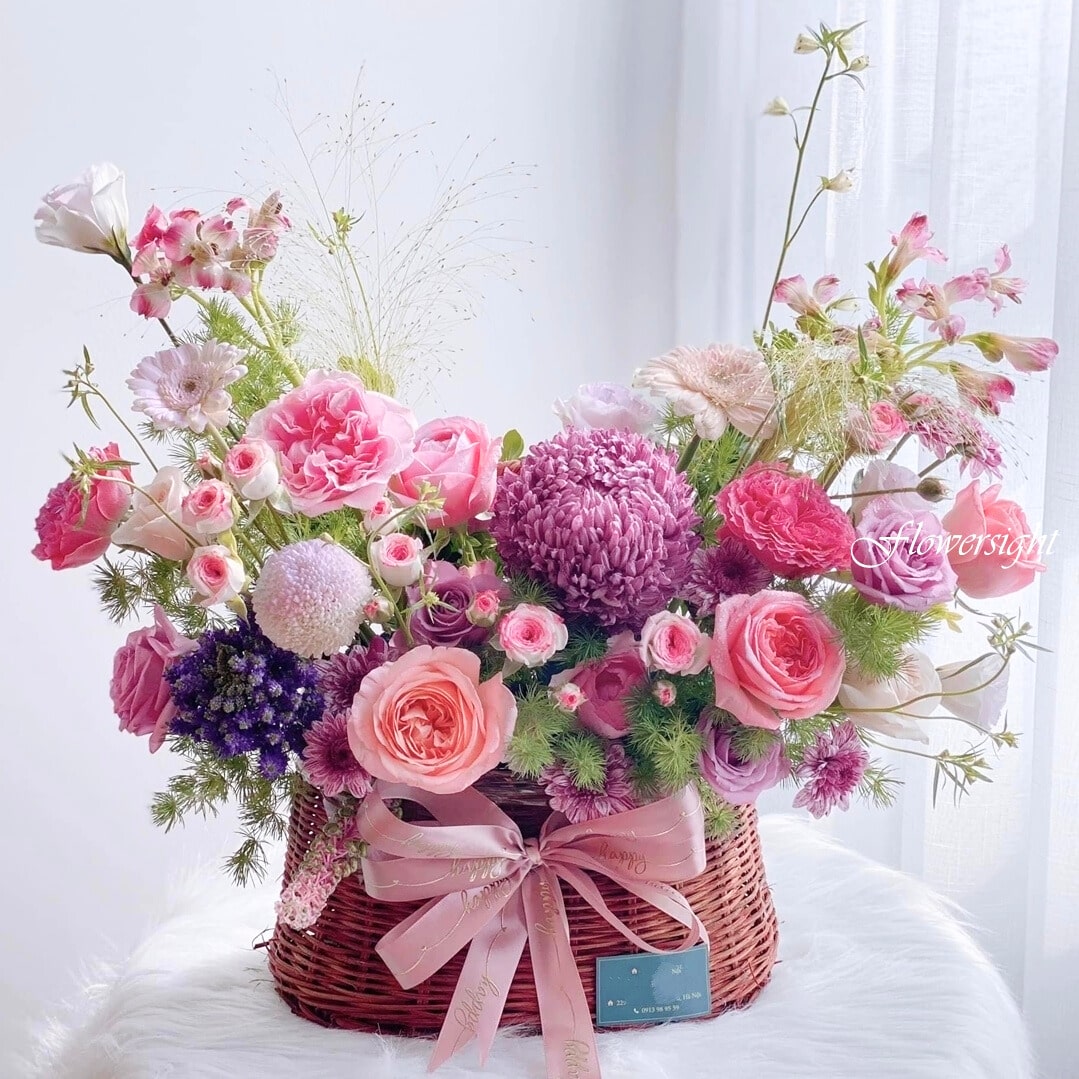 giỏ hoa tươi Moonlight - GH005 tông màu hồng