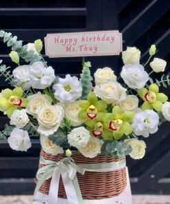 giỏ hoa xanh trắng Bình yên
