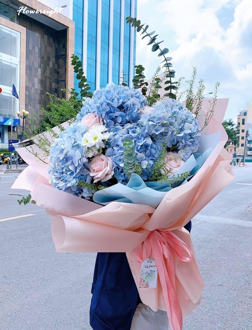 Bó hoa cẩm tú cầu xanh dương