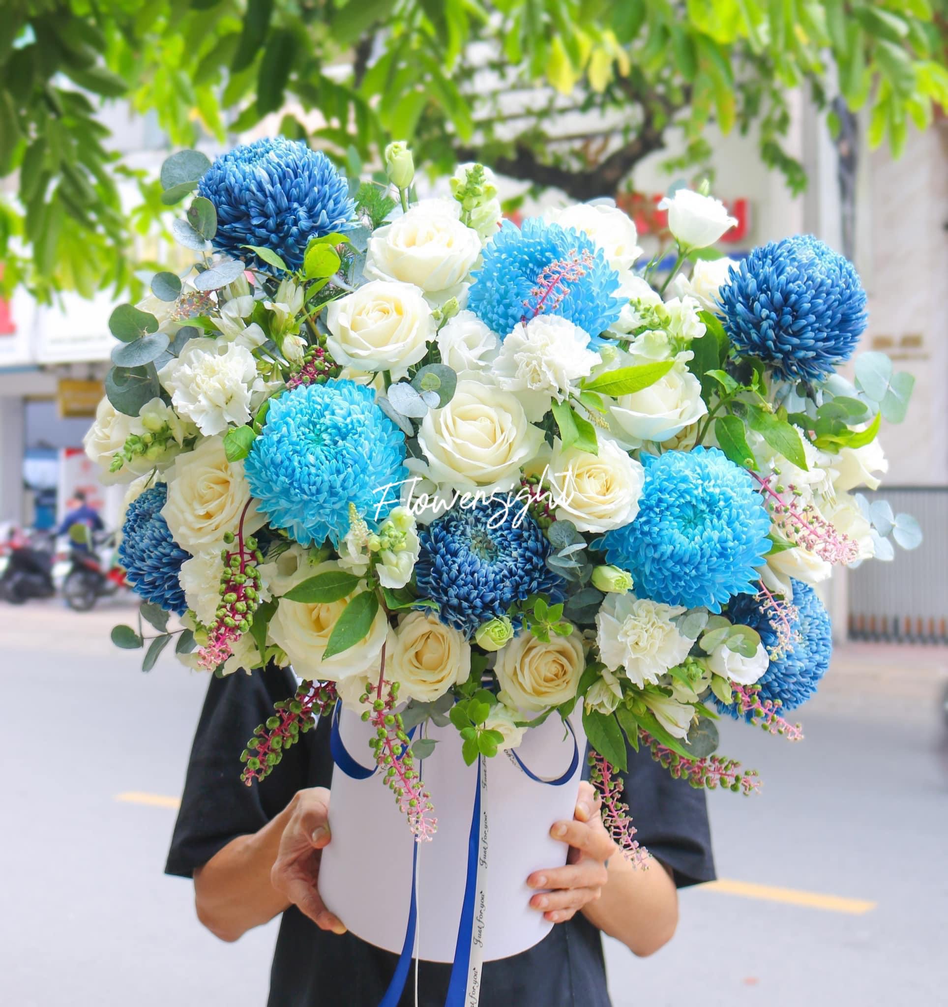 Hộp hoa xanh dương