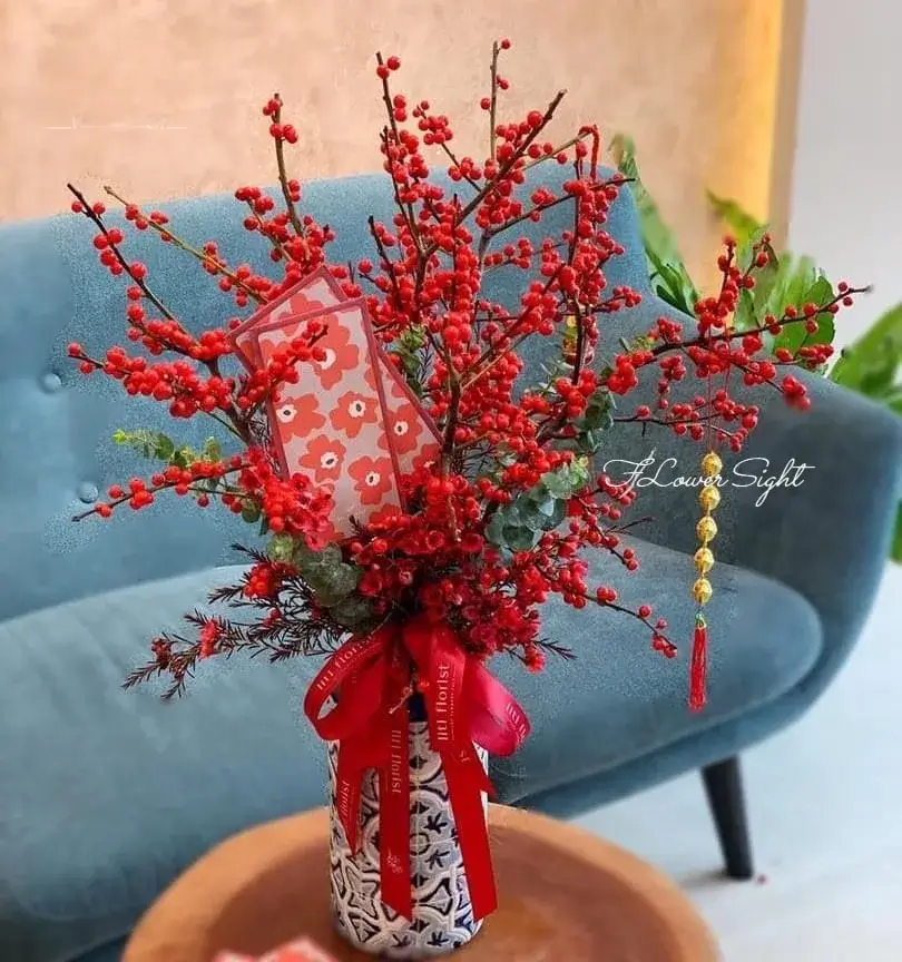 Lẵng hoa để bàn ngày tết "Ngát Hương Xuân Tươi"