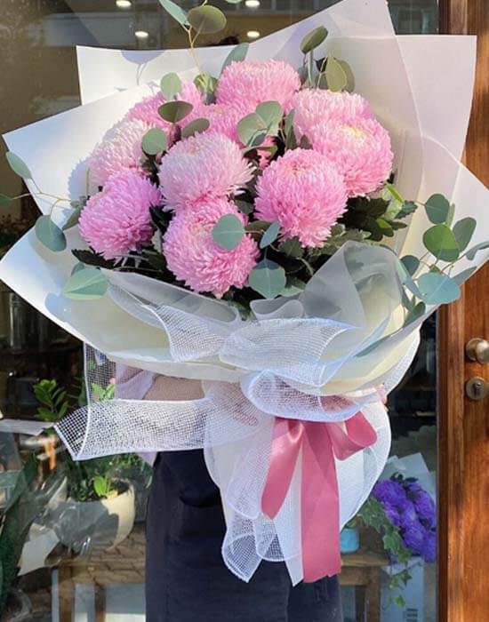 Bó hoa cúc mẫu đơn hồng