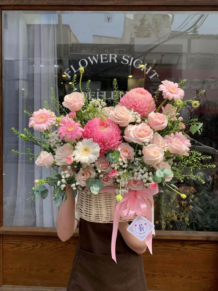 giỏ cúc mẫu đơn