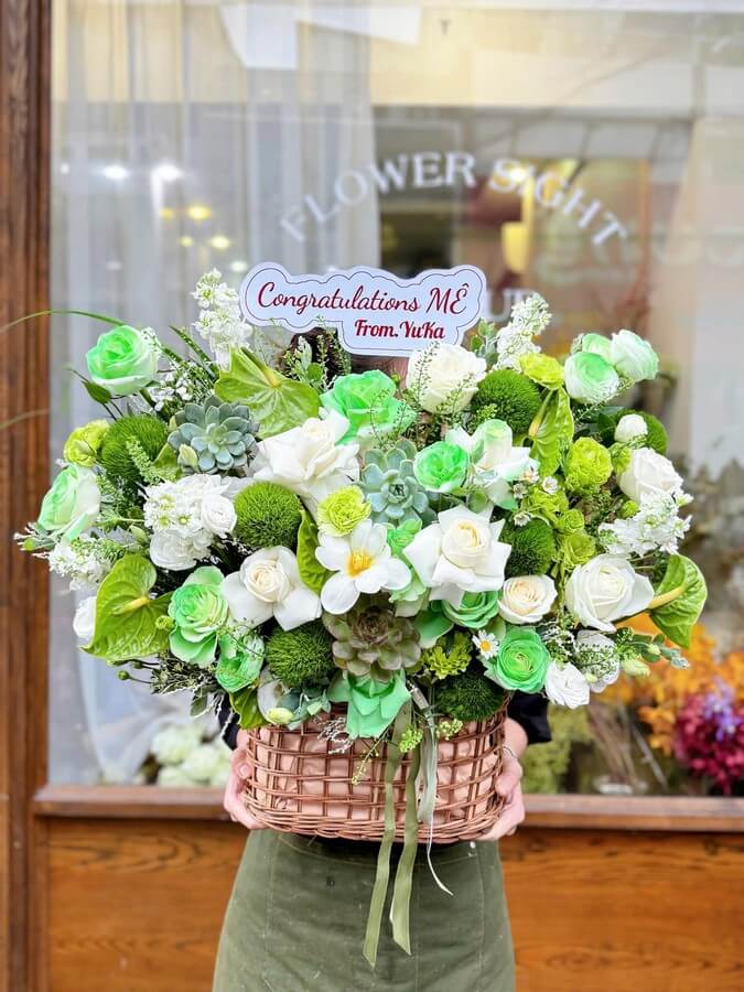 hoa khai trương màu xanh