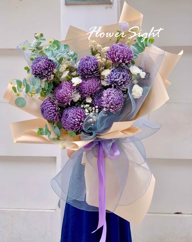 Bó hoa cúc mẫu đơn màu tím