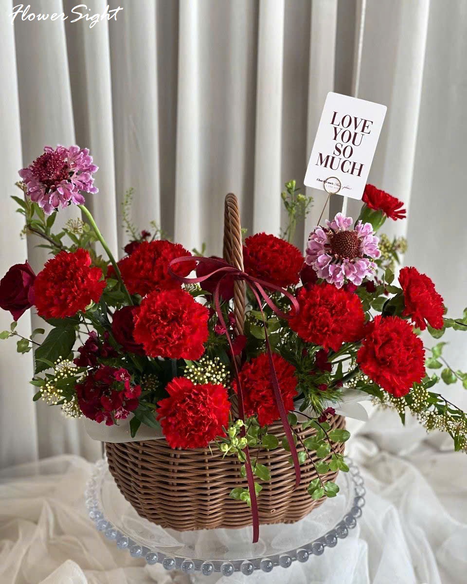 Giỏ hoa cẩm chướng xinh xắn tặng ngày của mẹ