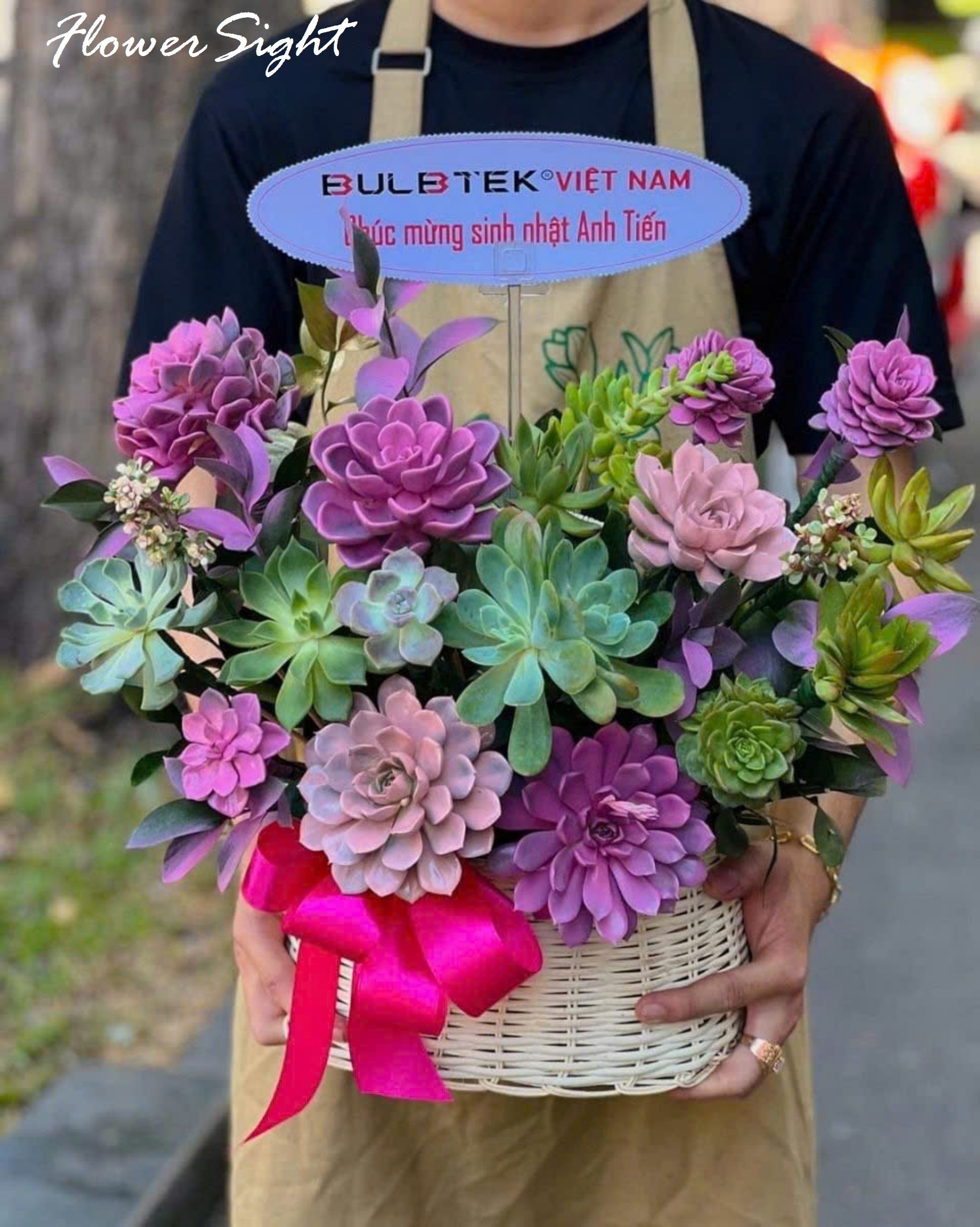 Giỏ hoa sen đá đẹp chúc mừng sinh nhật